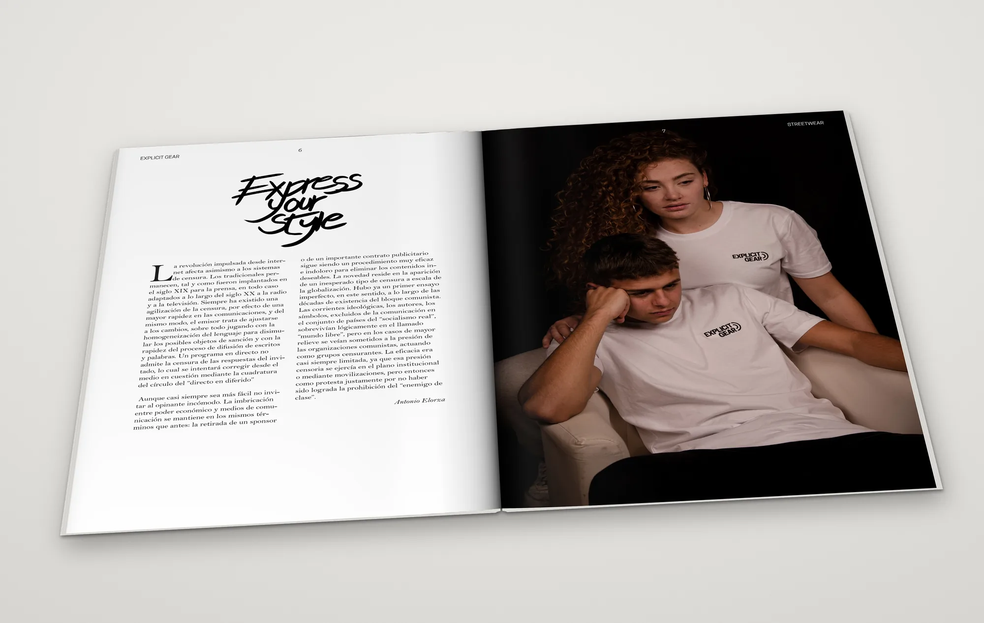 La revista abierta por el texto «Express your style» y una foto de estudio