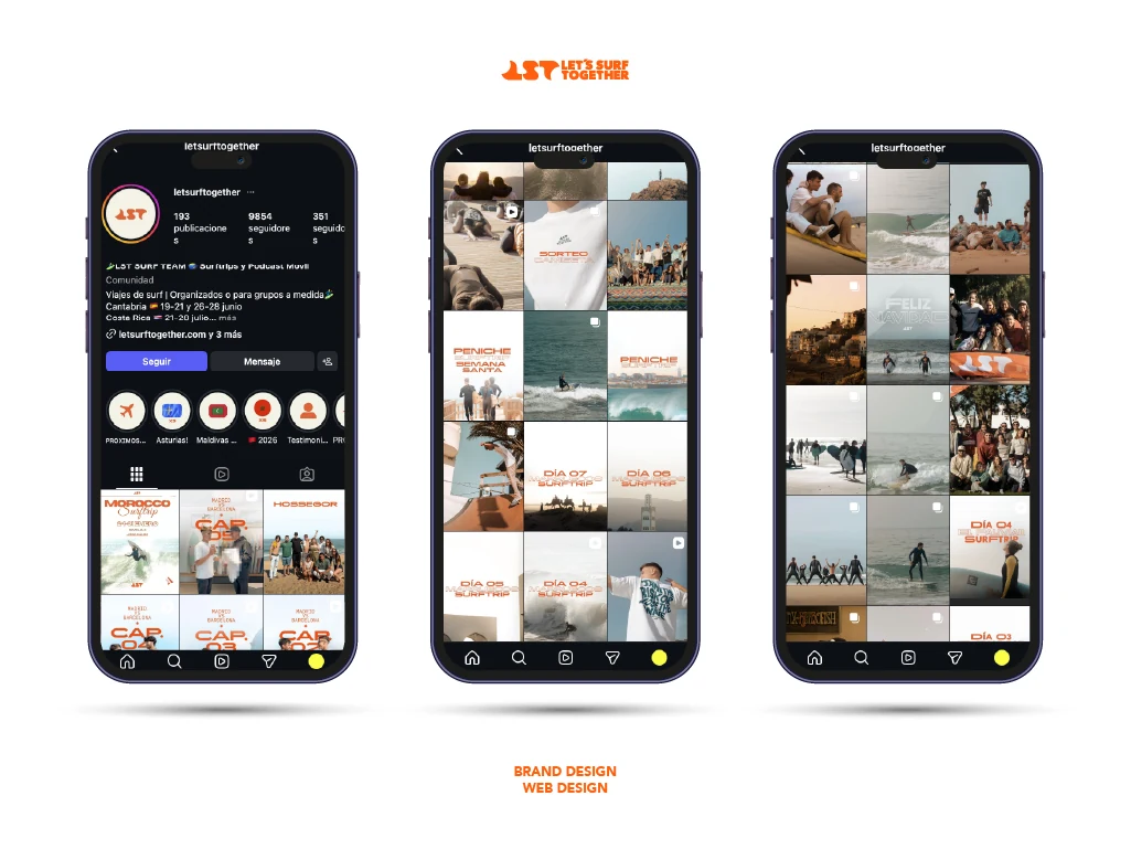Tres perfiles de Instagram en móviles