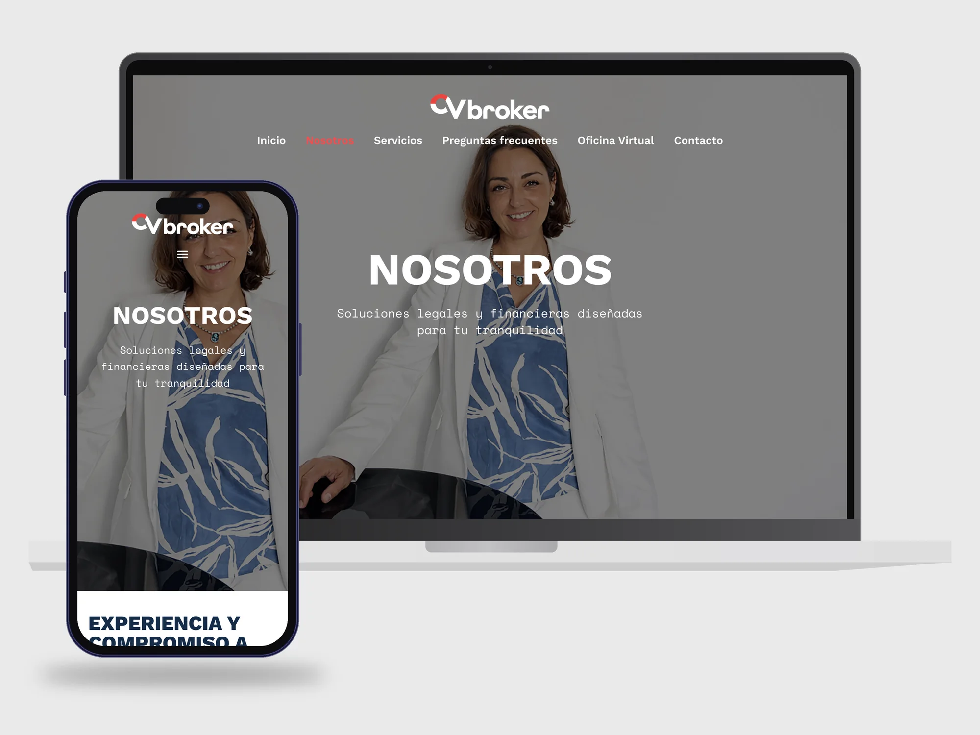 La página «Nosotros» en portátil y móvil